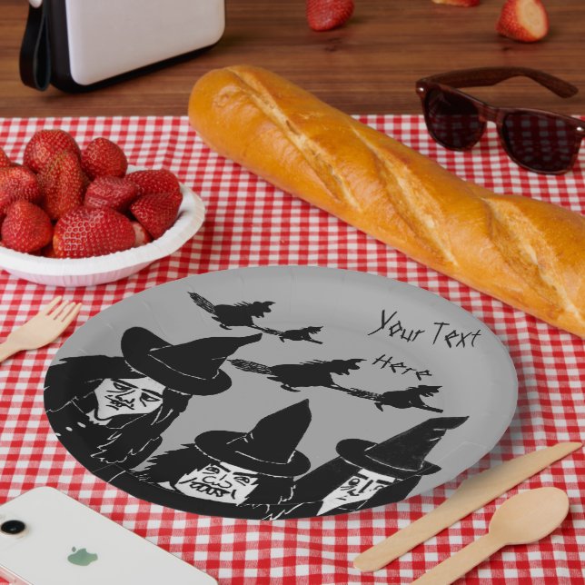 funny black spooky scary witches halloween paper plate (Picnic)