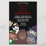 Funny Black Supernatural Halloween Costume Party Flyer<br><div class="desc">Get into the spirit of Halloween with these black Halloween costume party flyers with assorted supernatural characters-a vampire,  leprechaun,  ghost,  wizard,  werewolf and yeti. The design also features a splattering of blood on the back for an additional creepy touch.</div>