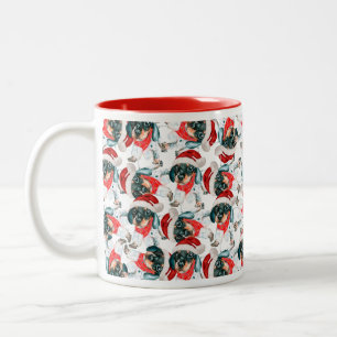 Funny Black Tan Dachshund Puppy Christmas Pattern Two-Tone Coffee Mug