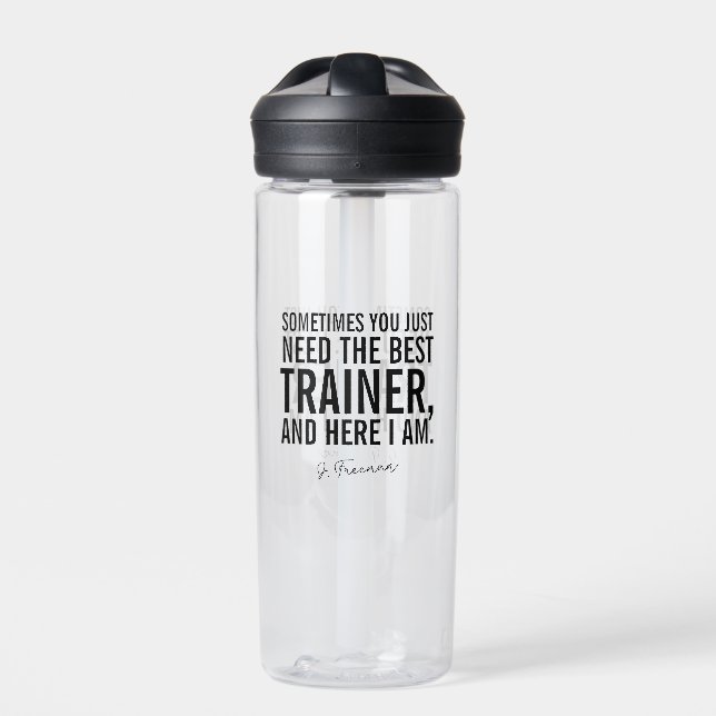 Funny Black Text Personal Trainer Saying Water Bottle (Front)