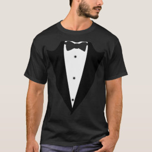 Funny Black Tuxedo Suit jacket with lapel Bow-tie T-Shirt