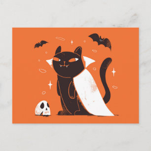 Funny Black Vampire Cat for Halloween Postcard