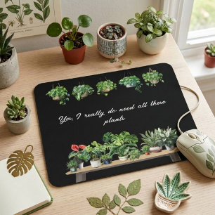 Funny Black Watercolor Plant Lover Houseplant Mouse Mat