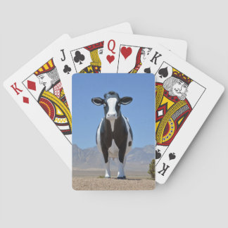 Funny Black White Dairy Cow Statue Desert Farm Playing Cards
