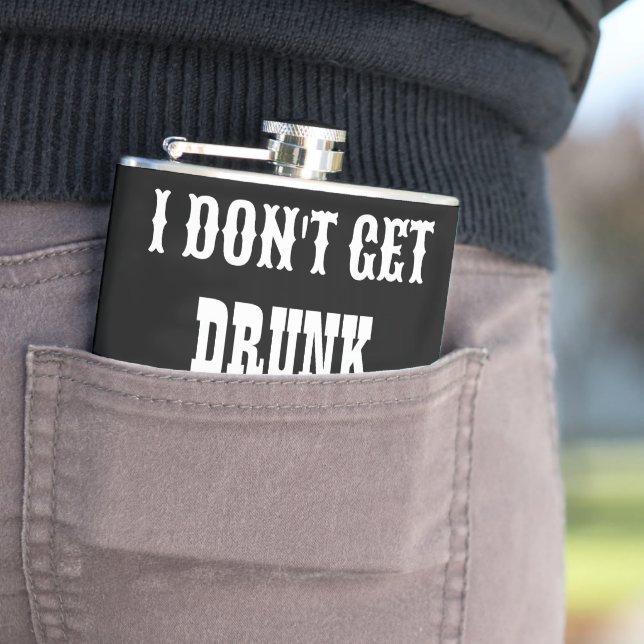 Funny Black White Drunk Quote Bold Text Hip Flask (In Situ)