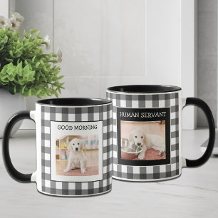 Funny Black White Gingham 2 Dog Photo Custom  Mug