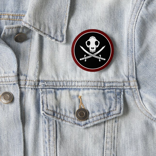 Funny Black White Jolly Kitty Pirate Skull Bones 6 Cm Round Badge (In Situ)