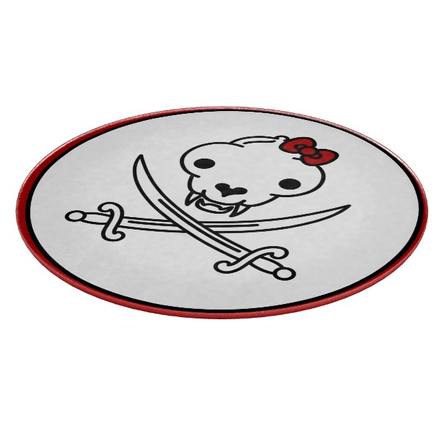Funny Black White Jolly Kitty Pirate Skull Bones Cutting Board (Corner)