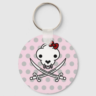 Funny Black White Jolly Kitty Pirate Skull Bones Key Ring