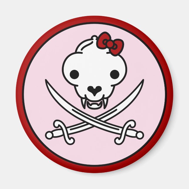 Funny Black White Jolly Kitty Pirate Skull Bones Magnet (Front)