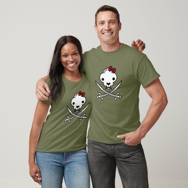 Funny Black White Jolly Kitty Pirate Skull Bones T-Shirt (Unisex)