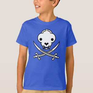 Funny Black White Jolly Kitty Pirate Skull Bones T-Shirt