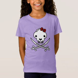 Funny Black White Jolly Kitty Pirate Skull Bones T-Shirt