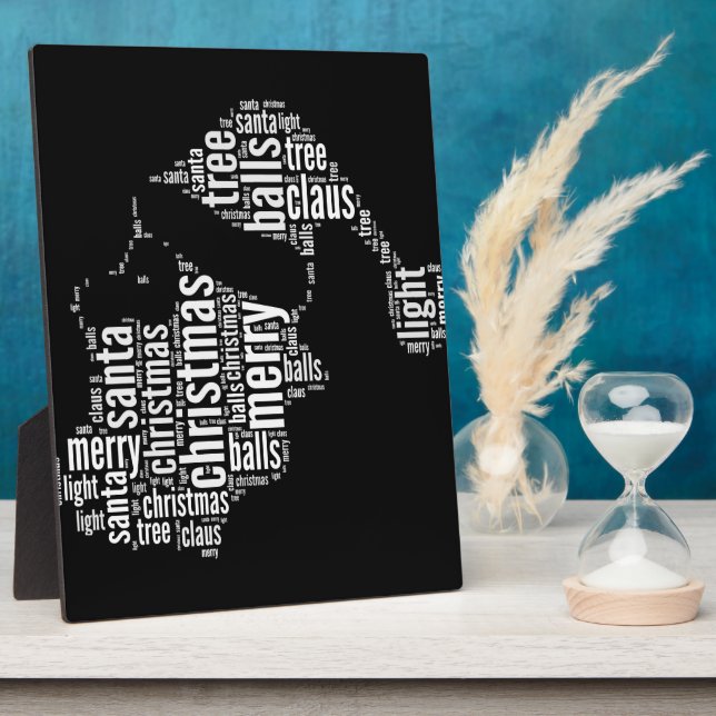 Funny Black White Merry Christmas Santa Typography Plaque (Side)