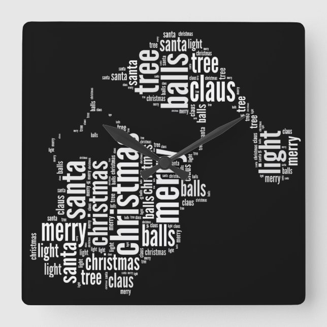 Funny Black White Merry Christmas Santa Typography Square Wall Clock (Front)