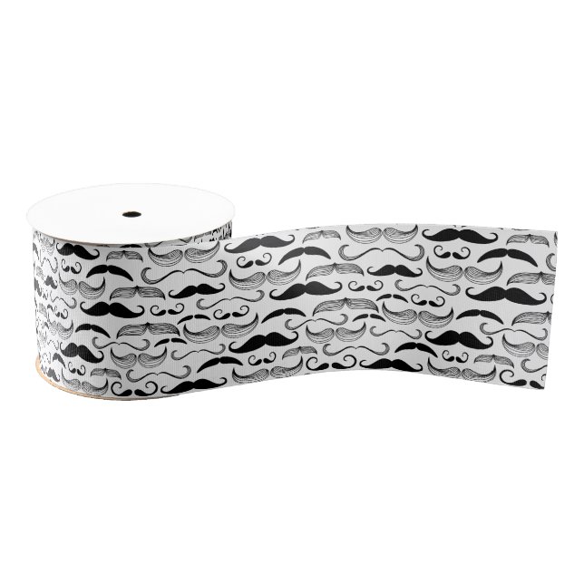 Funny Black & White Moustache Design Grosgrain Ribbon (Spool)