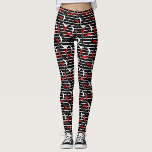 Funny Black White Red Stripes Half Moon Leggings