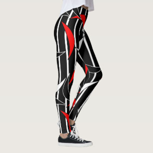 Funny Black White Red Stripes Half Moon Leggings