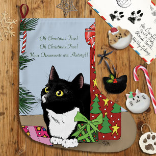 Funny Black White Tuxedo Cat Christmas Tree Large Christmas Stocking