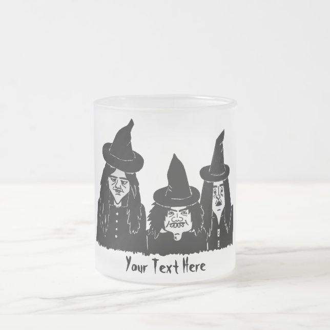 funny black witches scary spooky halloween frosted glass coffee mug (Center)