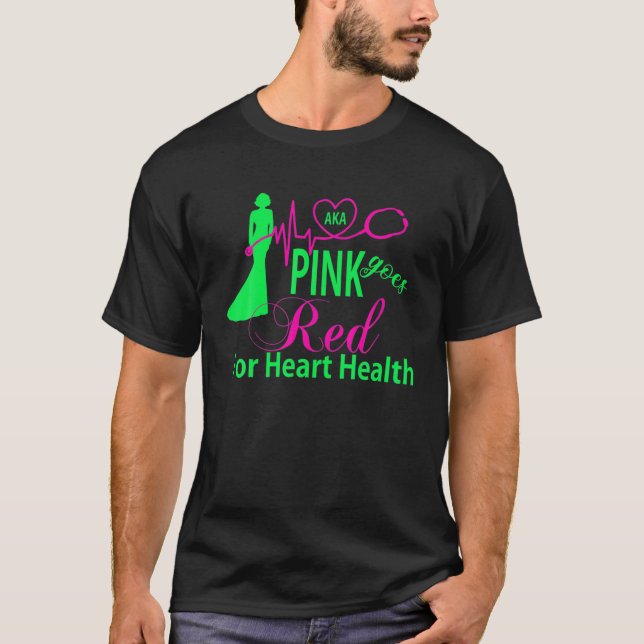 Funny Black Women AKA Pink Goes Red For Heart Heal T-Shirt (Front)