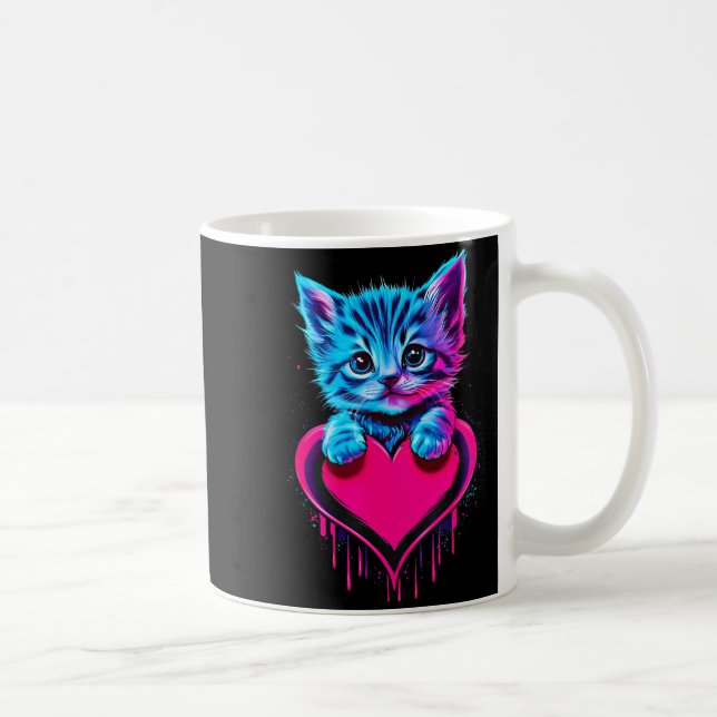 Funny Blacklight Glitch Art Cute Cat Kitten Valent Coffee Mug (Right)