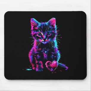 Funny Blacklight Glitch Art Cute Cat Kitten Valent Mouse Mat