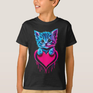 Funny Blacklight Glitch Art Cute Cat Kitten Valent T-Shirt