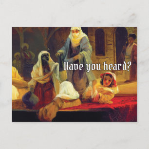 Funny blank announcement gossip woman art history postcard