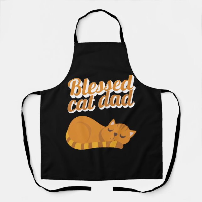 Funny Blessed Cat Dad Orange Tabby Cat Feline Apron (Front)
