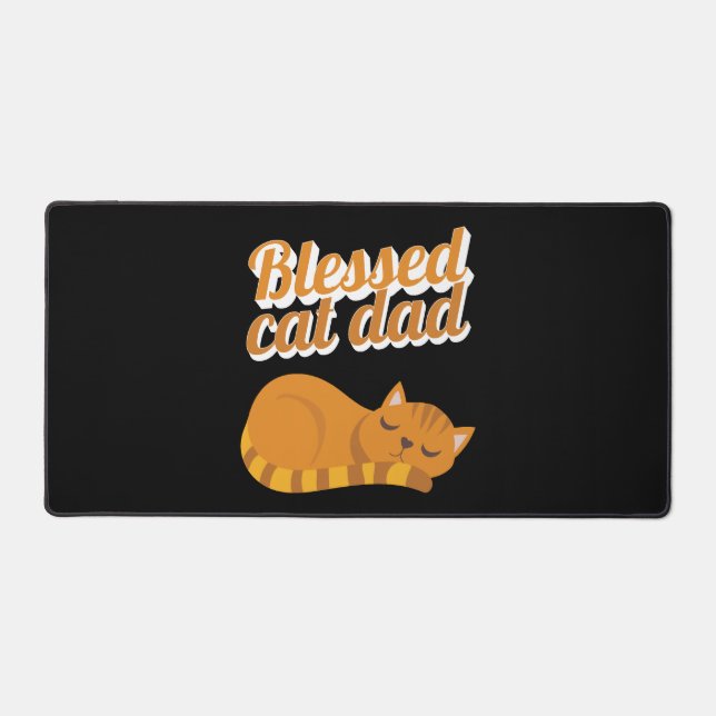 Funny Blessed Cat Dad Orange Tabby Cat Feline Desk Mat (Front)