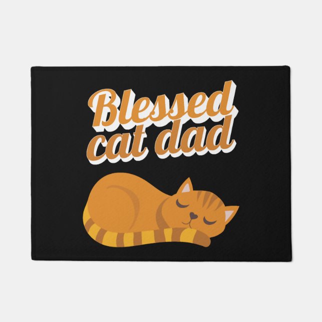 Funny Blessed Cat Dad Orange Tabby Cat Feline Doormat (Front)