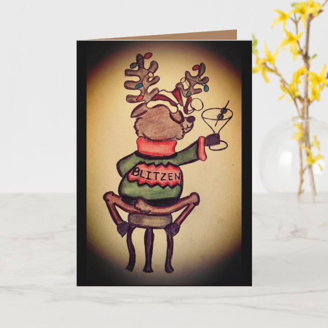 Funny Blitzen Christmas Card (Yellow Flower)
