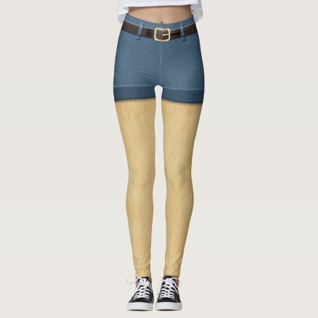 Funny Blonde Hair Furry Legs Denim Shorts Leggings (Front)
