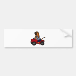 Funny Bloodhound Driving Red ATV Bumper Sticker