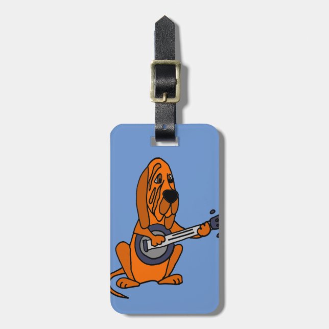 Funny Bloodhound Playing Banjo Luggage Tag (Front Vertical)