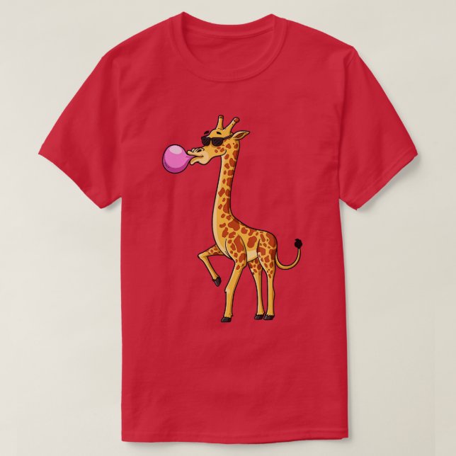 Funny Blowing Bubble Gum Giraffe Animal Lover Chew T-Shirt (Design Front)
