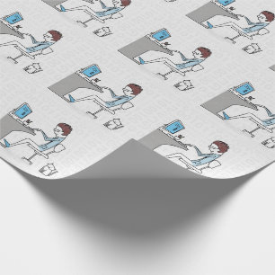Funny Blue and Gray Computer Nerd with Cat Wrapping Paper