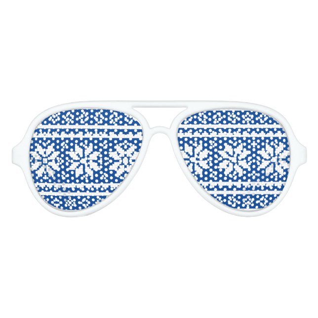 Funny blue and white snowflake pattern Christmas Aviator Sunglasses (Front)