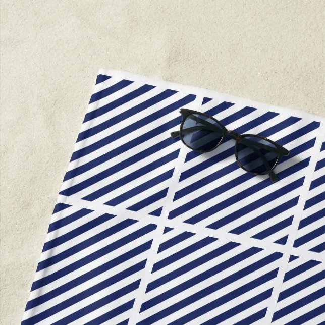 Funny Blue And White Striped Beach Towel (In Situ)