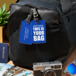 Funny Blue Bag Attention Travel Luggage Tag<br><div class="desc">Never worry about losing your bag again with this bold blue luggage tag. Easily and quickly personalise it with your name and contact information — and even change its background colour. No matter your destination this holiday season,  make sure your luggage stands out with personalised flair.</div>