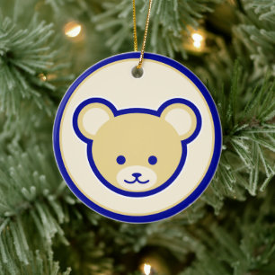 Funny Blue Beige Teddy Bear Cute Cartoon Art Ceramic Tree Decoration