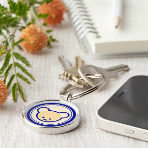 Funny Blue Beige Teddy Bear Cute Cartoon Art Key Ring