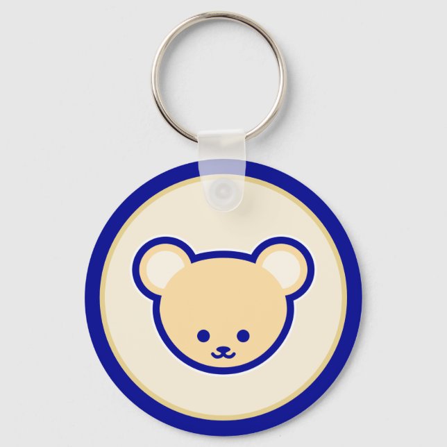 Funny Blue Beige Teddy Bear Cute Cartoon Art Key Ring (Front)