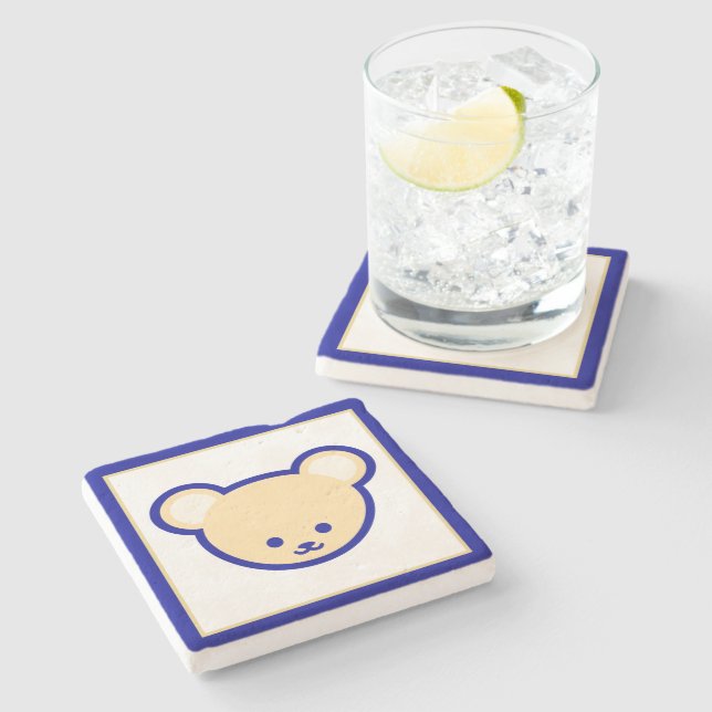 Funny Blue Beige Teddy Bear Cute Cartoon Art Stone Coaster (Side)