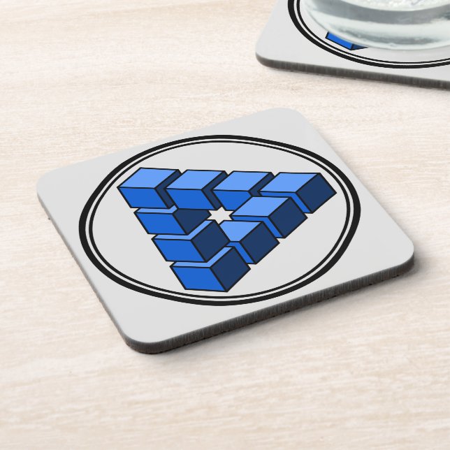 Funny Blue Black Grey Impossible Triangle Blocks Coaster (Left Side)