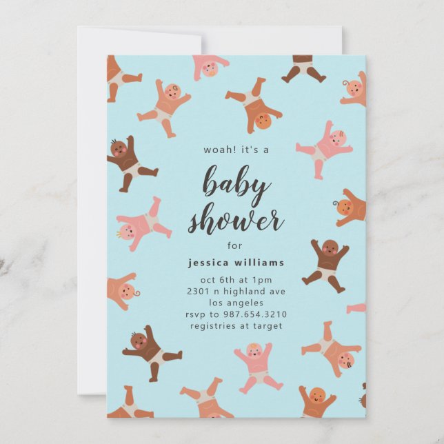 Funny Blue Boy Shower of Babies Invitation (Front)