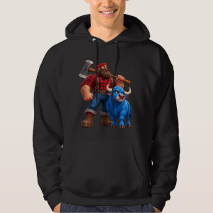 Funny Blue Bull and Lumberjack 3D Cartoon Design Hoodie