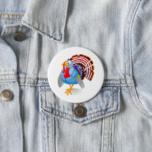 Funny Blue Cartoon Turkey with Patriotic Feathers 7.5 Cm Round Badge