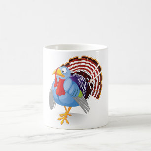Funny Blue Cartoon Turkey with Patriotic Feathers  Coffee Mug